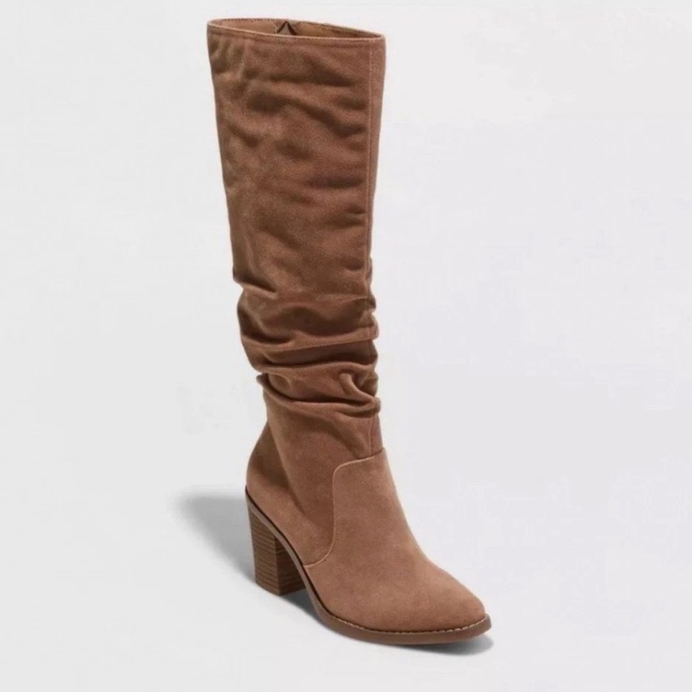 Universal Thread Women’s Lainee Taupe Brown Slouchy Block Heel Tall Boots